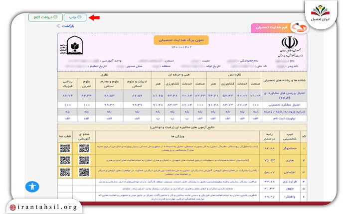 گام چهارم دریافت نتایج آزمون های مشاوره ای هدایت تحصیلی