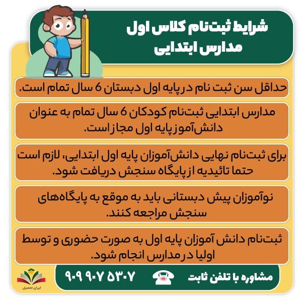 شرایط ثبت نام کلاس اول مدارس ابتدایی