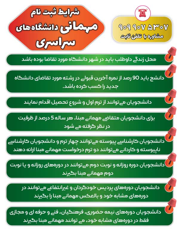 شرایط ثبت نام مهمانی دانشگاه های سراسری 