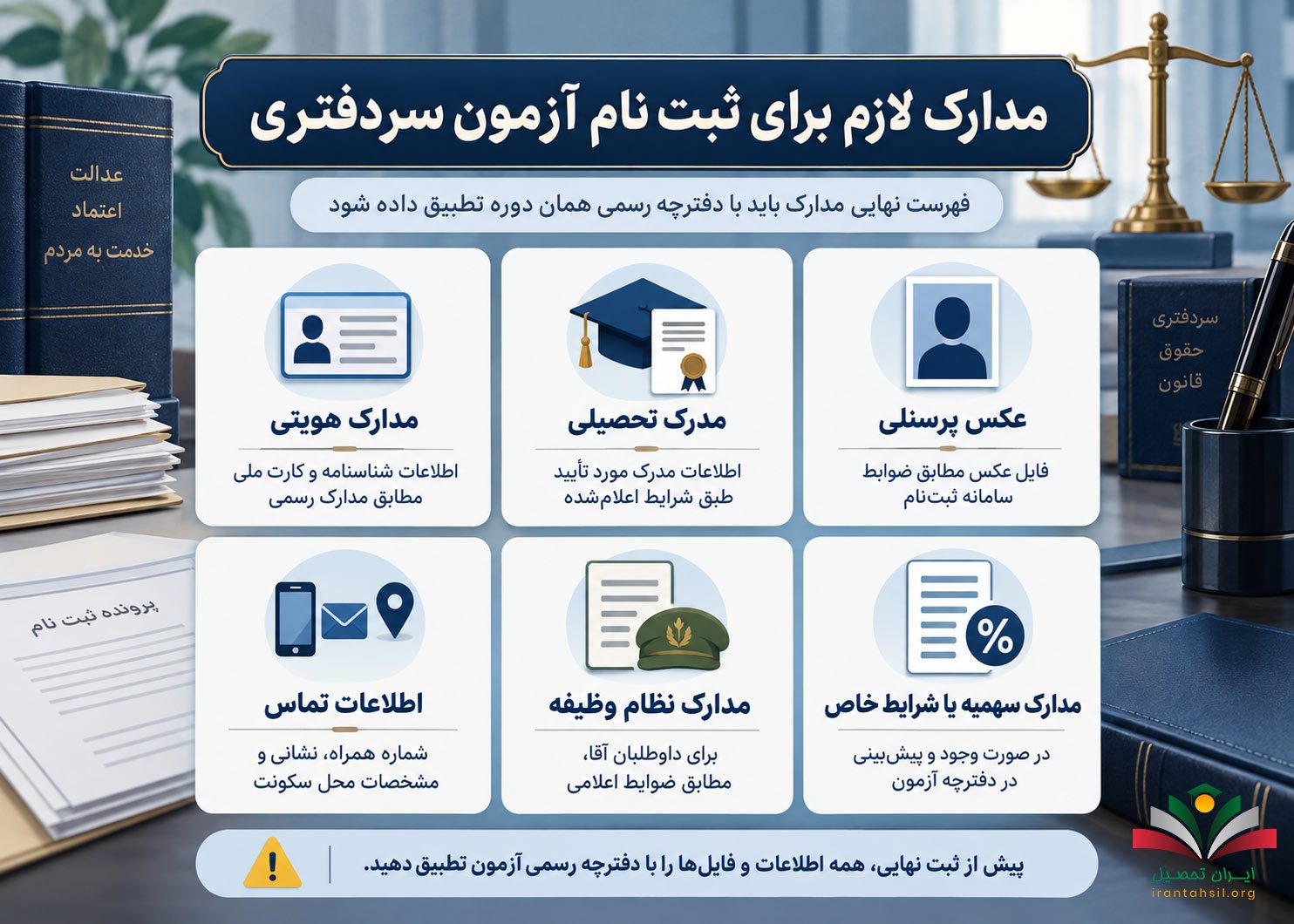 مدارک لازم برای ثبت نام آزمون سردفتری