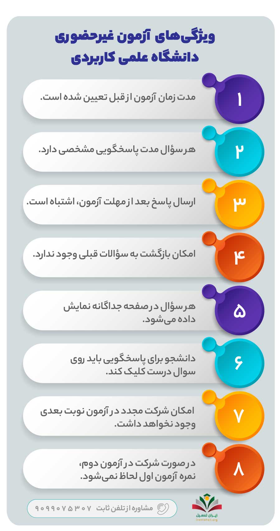 ویژگی‌های آزمون غیرحضوری دانشگاه علمی کاربردی