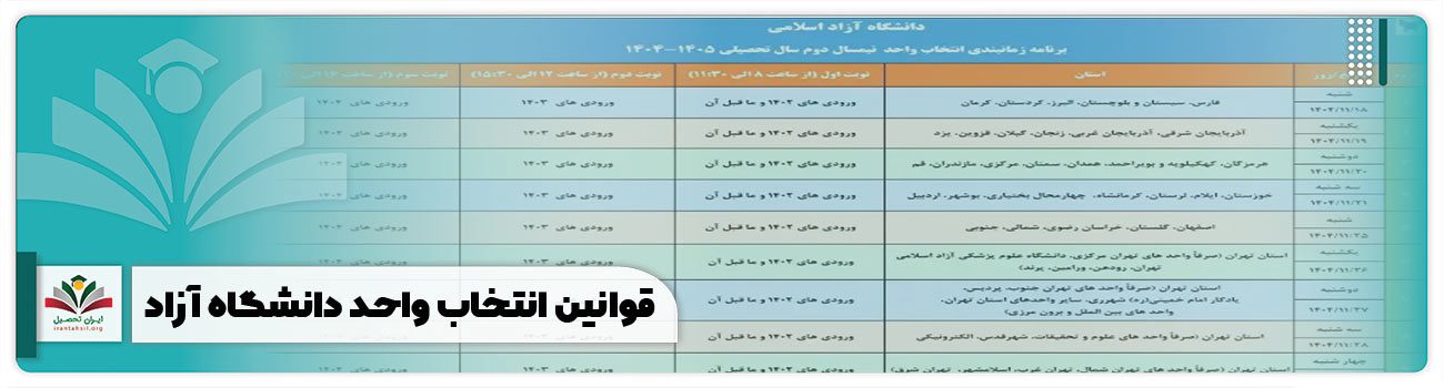 قوانین انتخاب واحد دانشگاه آزاد