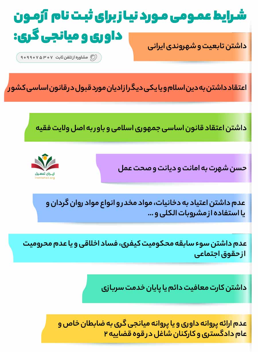 شرایط عمومی مورد نیاز برای ثبت نام آزمون داوری و میانجی گری
