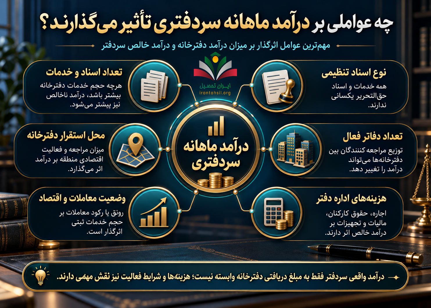 چه عواملی بر درآمد ماهانه سردفتری تأثیر میگذارند؟