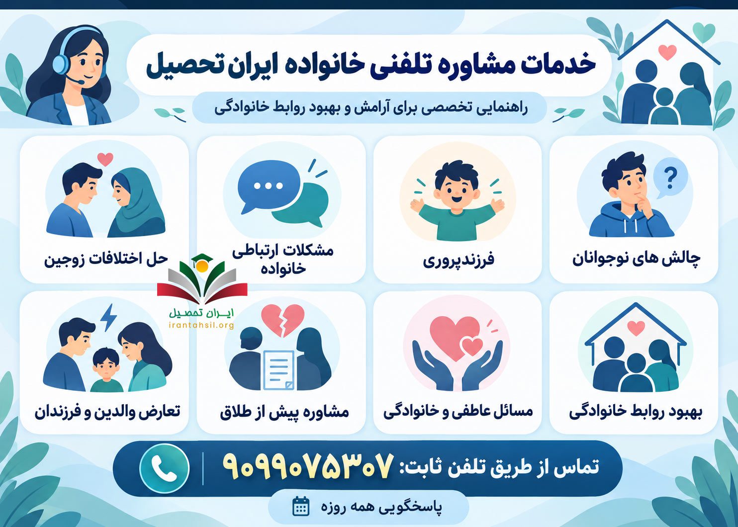 خدمات مشاوره تلفنی خانواده ایران تحصیل