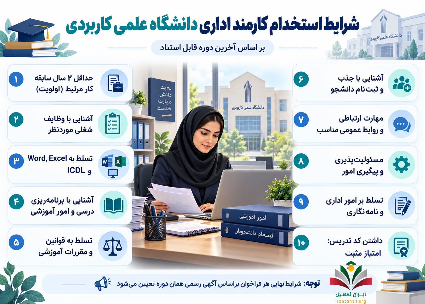 شرایط استخدام کارمند اداری دانشگاه علمی کاربردی