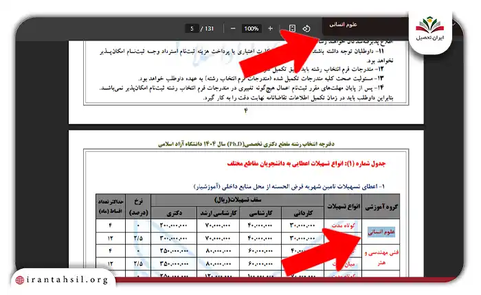کلمه علوم انسانی در دفترچه به صورت هایلایت شده مشخص شده