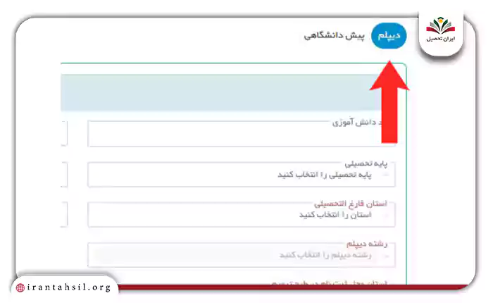 شروع به پر کردن مشخصات دیپلم خود می‌کنید.
