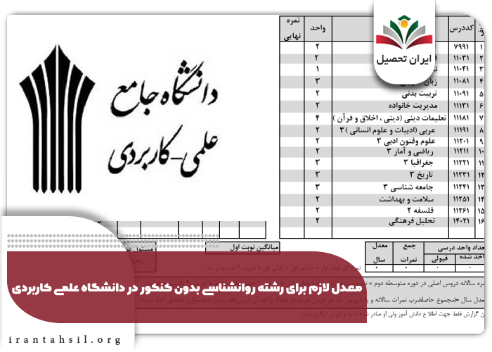 معدل لازم برای رشته روانشناسی بدون کنکور در دانشگاه علمی کاربردی