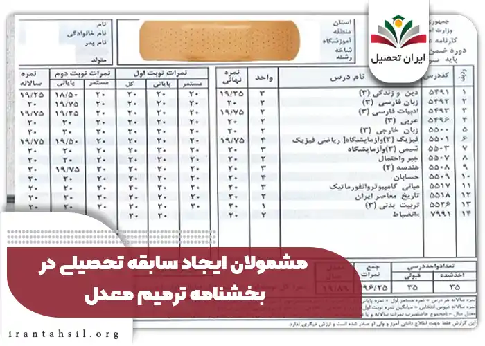 مشمولان ایجاد سابقه تحصیلی در بخشنامه ترمیم معدل