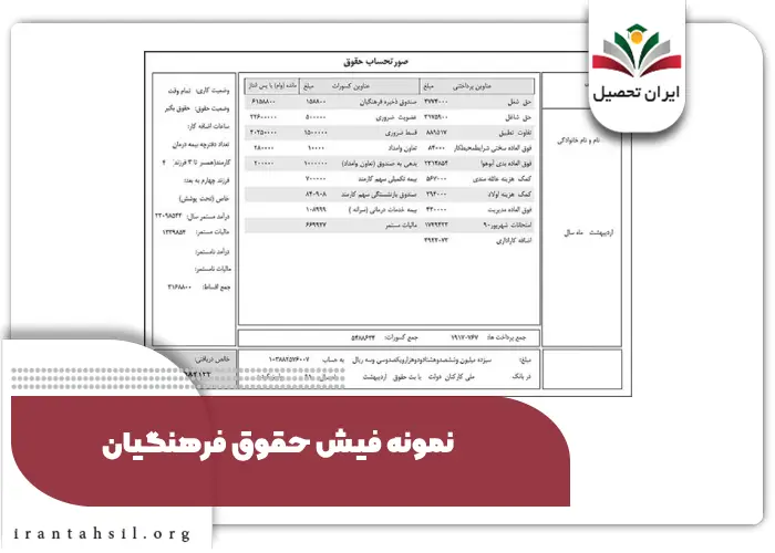 نمونه فیش حقوق فرهنگیان