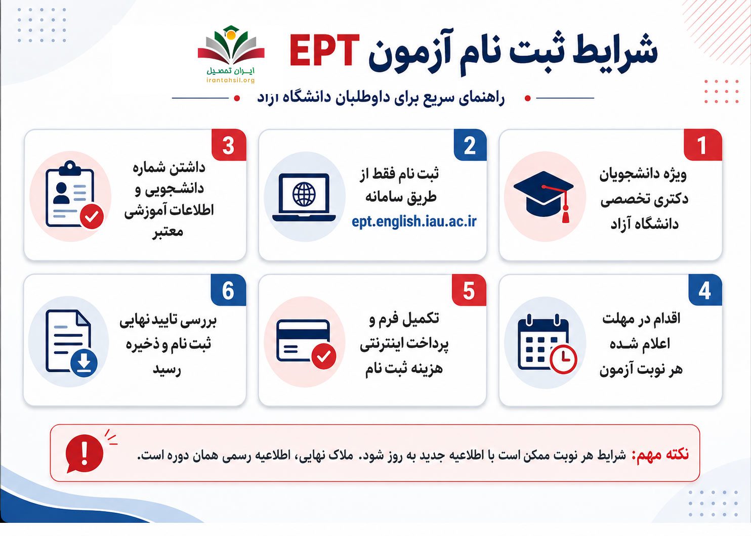 شرایط ثبت نام آزمون EPT
