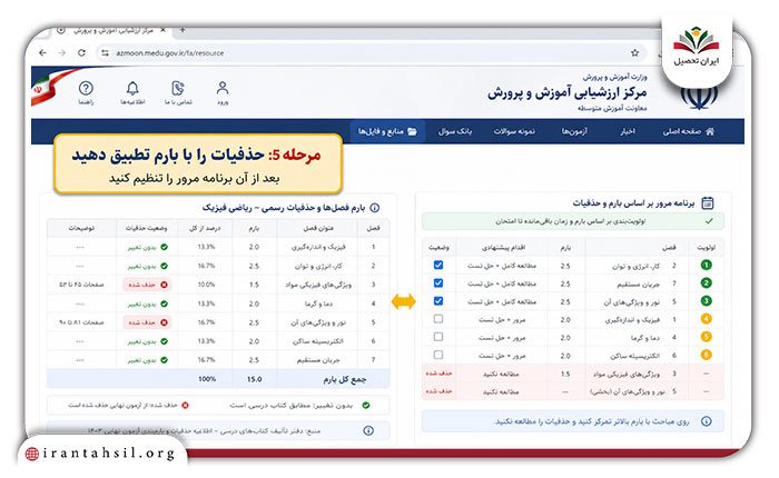 بررسی حذفیات امتحان نهایی از منبع رسمی