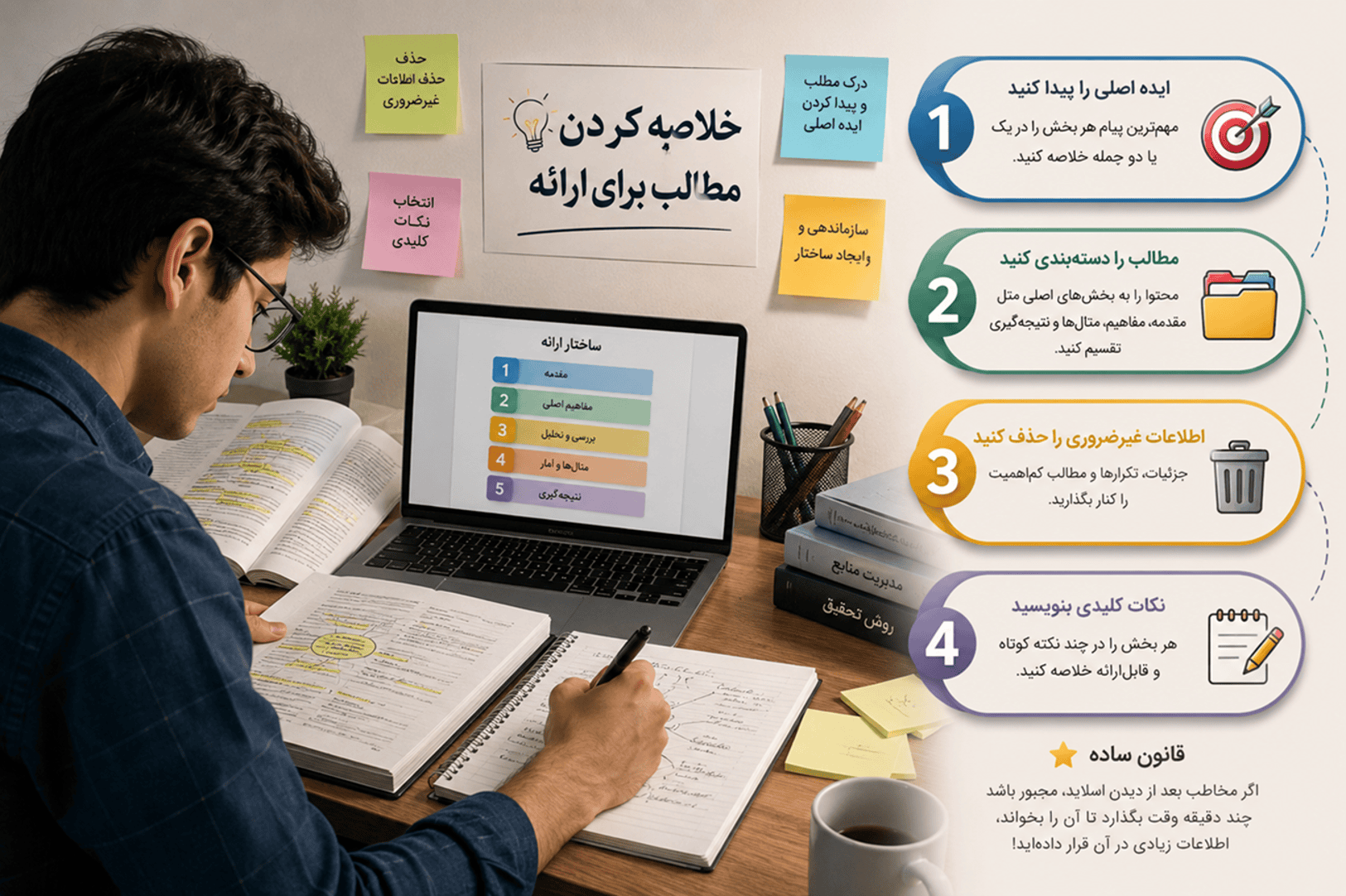 خلاصه سازی مطالب برای ارائه خوب با پاورپوینت